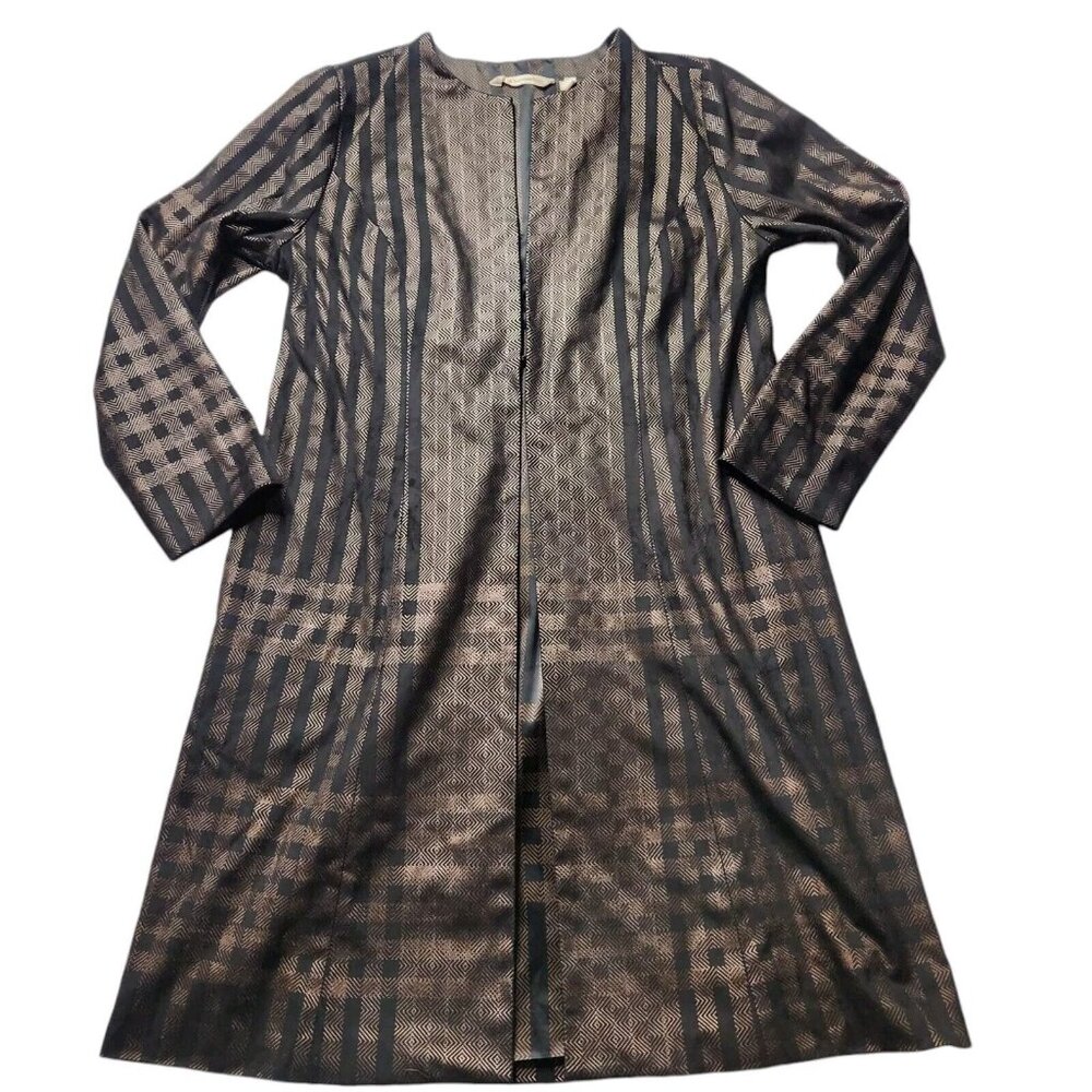 Soft Sourroundings Stonehaven Jacket Duster Plaid Cardigan Dressy Brown Black PM